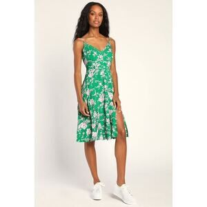Lulus Esperanza Green Floral Print Midi Dress - Size S